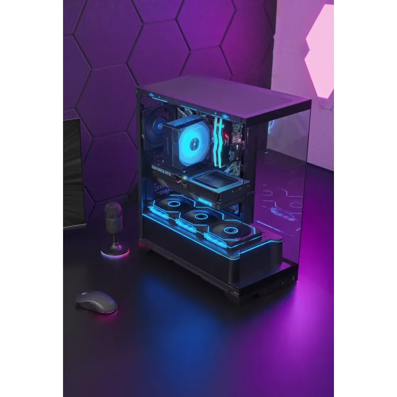 Caixa de PC Midi-Tower TACENS Mars Gaming MCPRISMA, preta, vidro temperado, compatível com ATX/Micro-ATX/Mini-ITX, 2x 3,5