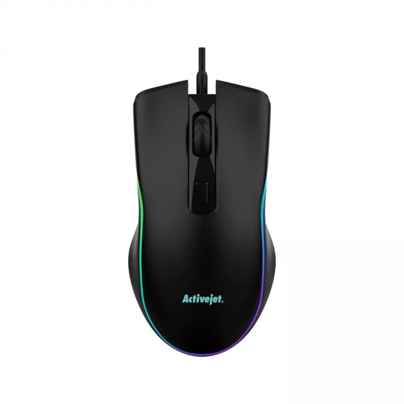 Rato gaming com fios aquecido ActiveJet AMY-W390 — ambidestro, ótico 2000 DPI, USB Type-A, 4 botões, preto