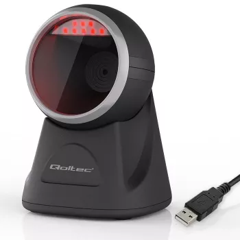 Leitor de códigos de barras de mesa Qoltec para códigos 1D e 2D, leitor de QR, preto
