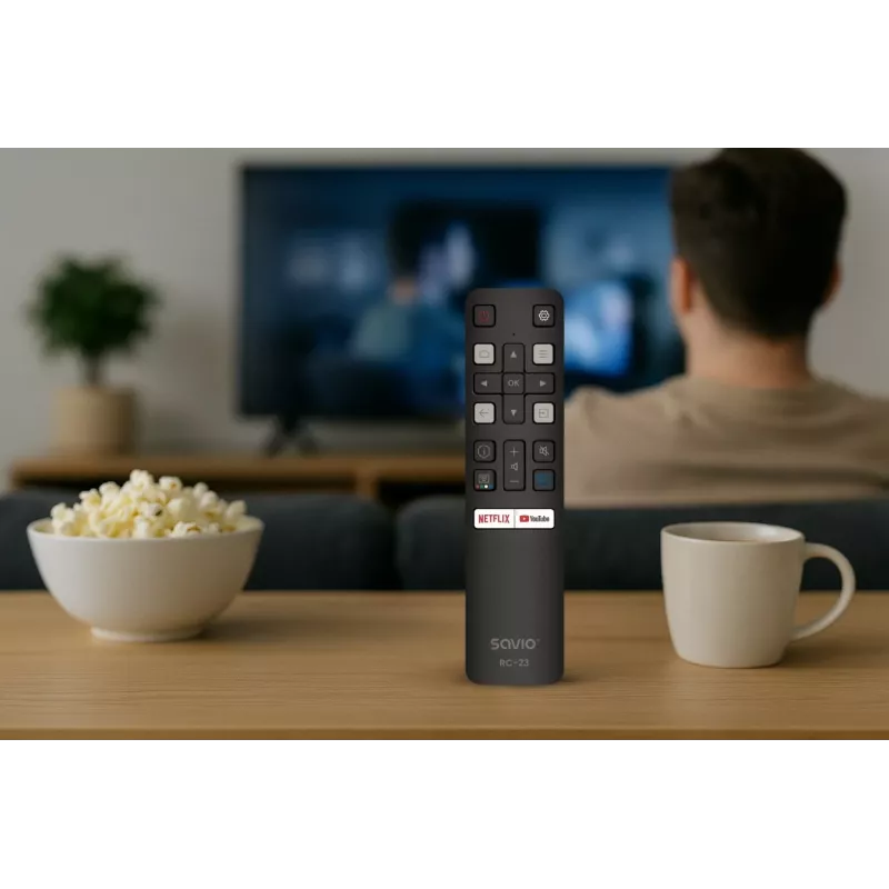Comando à distância universal IR SAVIO RC-23 para televisores TCL — 19 botões, alcance 10 m
