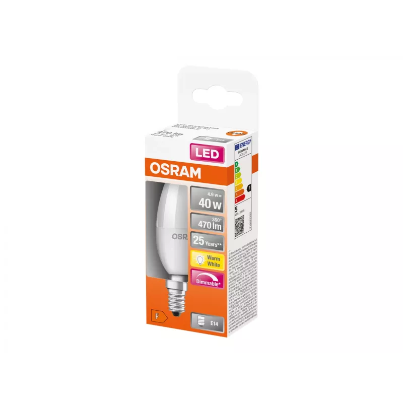 Lâmpada LED Ledvance Parathom Classic E14 4,9 W branco quente, casquilho E14