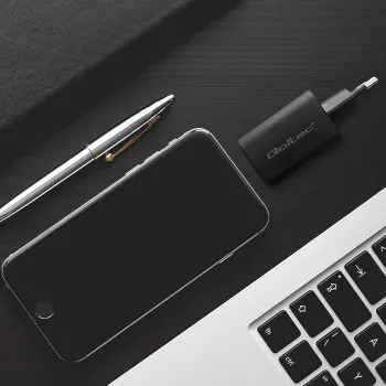 Carregador Qoltec 50766 para dispositivos móveis portátil, consola de jogos portátil, powerbank, smartphone, smartwatch, tablet preto AC carregamento rápido para interiores