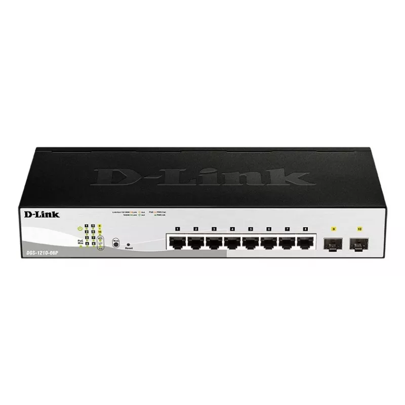 D-Link DGS-1210-08P/E Managed L2 Gigabit Ethernet (10/100/1000) Power over Ethernet (PoE) preto