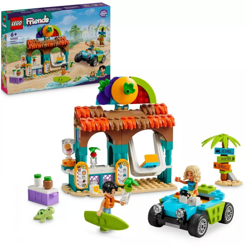 LEGO Friends Quiosque de Smoothies da Praia Conjunto de brincar para crianças com comida de brinquedo, ideia de presente para meninas e meninos a partir dos 6 anos, com 2 minifiguras, uma figura de tartaruga e um