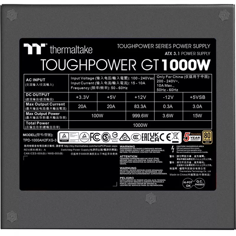 Fonte de alimentação Thermaltake Toughpower GT 1000W 24-pin ATX preta