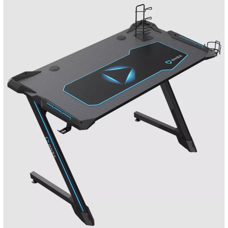 Onex | Secretária gaming RGB com porta-copos, gancho para headset, suporte para gamepad, 114 cm (L) | GD1200Z | Preto