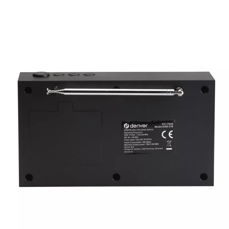 Rádio DENVER DAB-51B — rádio digital DAB+/FM/AM compacto, preto