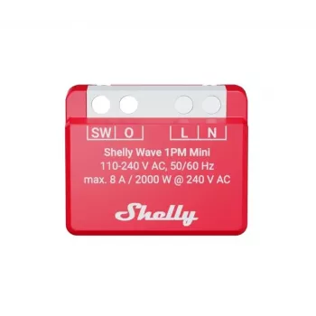 Relé inteligente de embutir Shelly 1PM — interruptor mini Z-Wave de um canal, 110–240 V, 8 A, 2000 W, 868,4 MHz