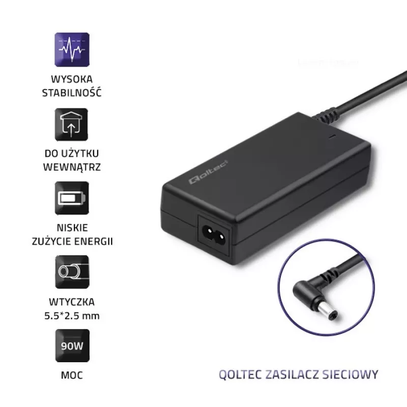 Fonte de alimentação para portátil Qoltec IBM Lenovo 90W 20V 4,74A 5,5x2,5 50099.90W