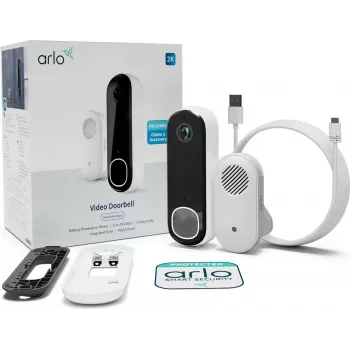 Campainha de vídeo Arlo Essential 2K Chime 180° campo de visão com fios sem fios
