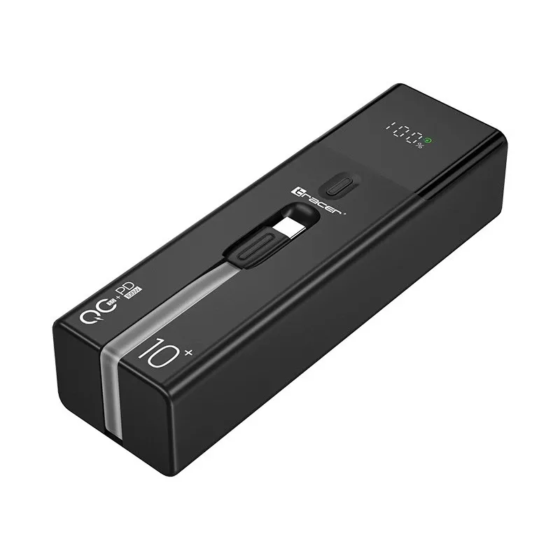 Powerbank portátil TRACER Quant 10000 mAh Li-Ion, PD & QC3.0, 3 ligações (2×USB-C, 1×USB-A), 100W, preto