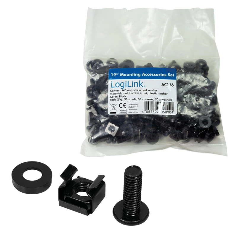 Conjunto de parafusos LOGILINK AC116 — 50 parafusos pretos para acessórios de rack