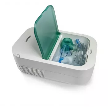 Nebulizador de mesa Omron NE-C301-E — alimentação elétrica, capacidade de 12 ml, máscara infantil e bocal, branco