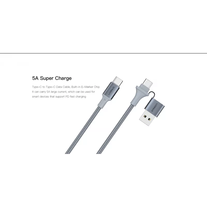 Cabo USB Type-C 2-em-1 Orsen S8, 5A, 1,5 m (carregamento rápido/dados)