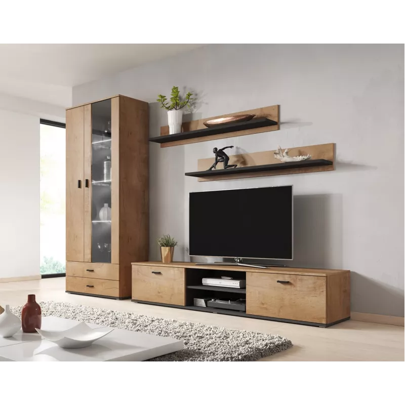 Conjunto de duas prateleiras Cama 125cm SOHO carvalho lefkas/preto