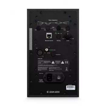 Monitores de estúdio ADAM AUDIO A4V preto, 2 vias, 90 W RMS, woofer de 4 polegadas, ecrã LED, montável em rack