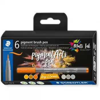 Brush Pen Staedtler Pigment Arts cinzas e caramelo 6 unid.