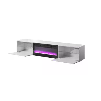 Móvel de TV Cama Meble SLIDE 200K com lareira elétrica 200x40x37 cm branco brilhante