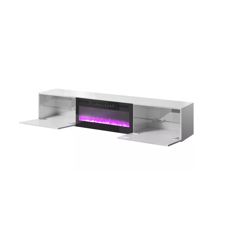 Móvel de TV Cama Meble SLIDE 200K com lareira elétrica 200x40x37 cm branco brilhante
