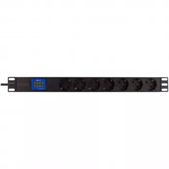 Unidade de distribuição de energia PowerWalker 10133010 PDU 1U preta, tomadas Type-F, conector fêmea C20, 16 A, 3500 W, cabo de 2 m
