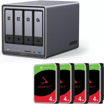 Caixa NAS UGREEN DXP4800 Plus com 16TB (4×4TB) discos SATA, 4-Bay compatível com RAID