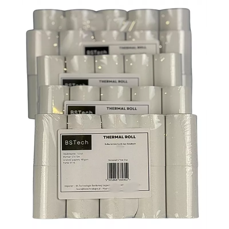 Rolo de papel térmico BSTech para registadoras, Fiskal 57x15m, 10 unidades