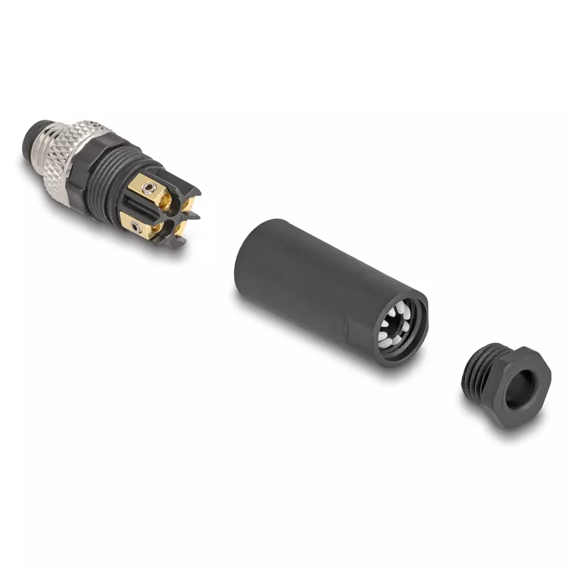 Conector DeLOCK M8 codificação A 4 pinos macho ligação por parafuso preto