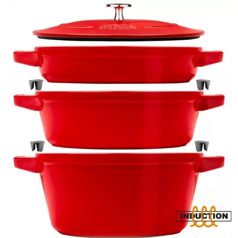 Staub La Cocotte Caçarola redonda em ferro fundido – CONJUNTO DE 3 PEÇAS