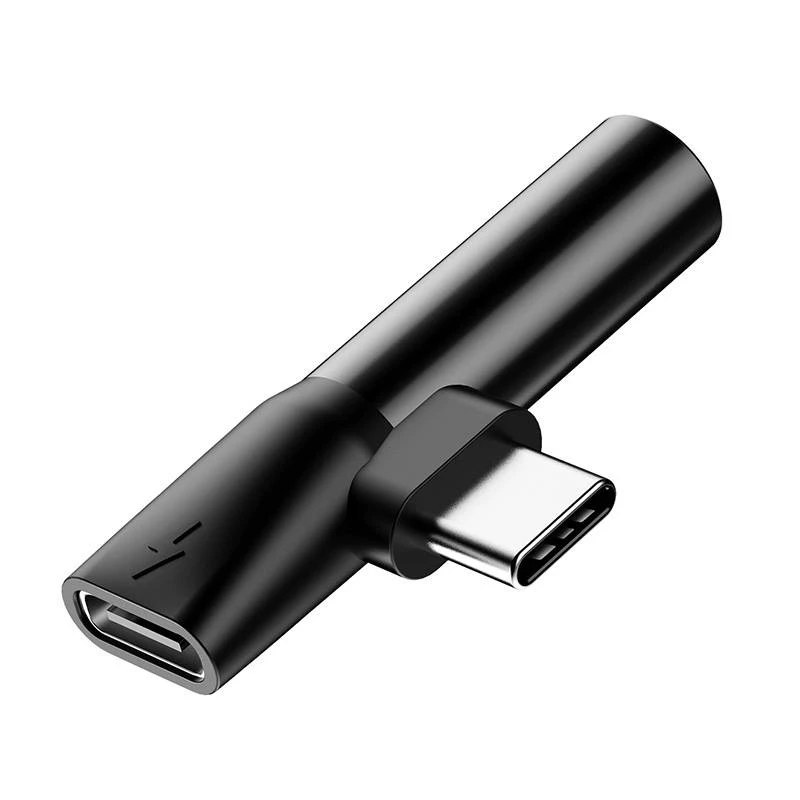Adaptador de áudio Baseus USB-C para minijack 3,5 mm + USB-C (preto)