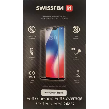 Película de proteção de ecrã 3D vidro temperado cola total SWISSTEN para Samsung Galaxy S8 – preto