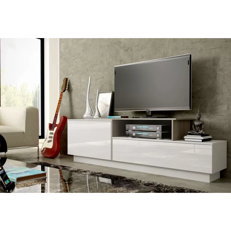 Móvel de TV Cama SIGMA 3 180 branco/branco brilhante + carvalho Sonoma