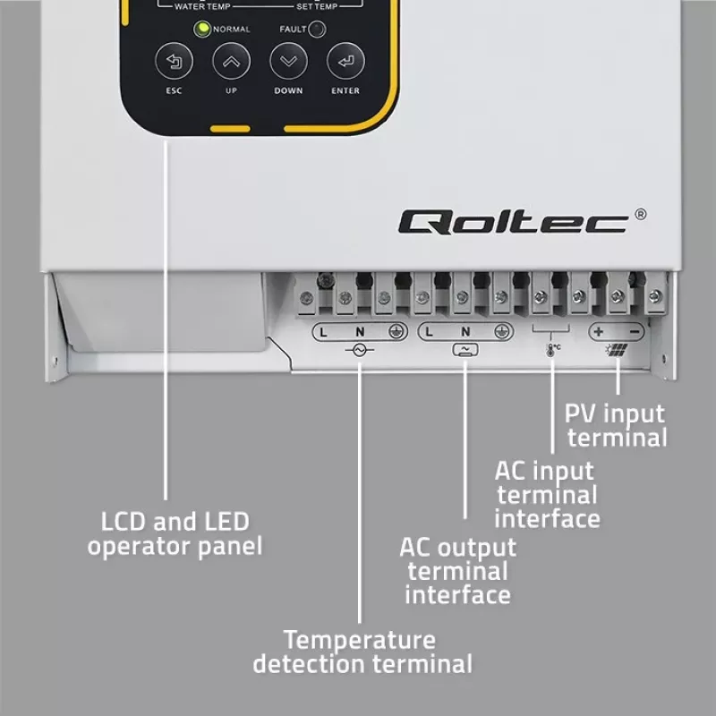 Inversor QOLTEC ECO Solar Boost 4kW MPPT LCD, 4 kW de saída, regulação de carga MPPT, ecrã LCD