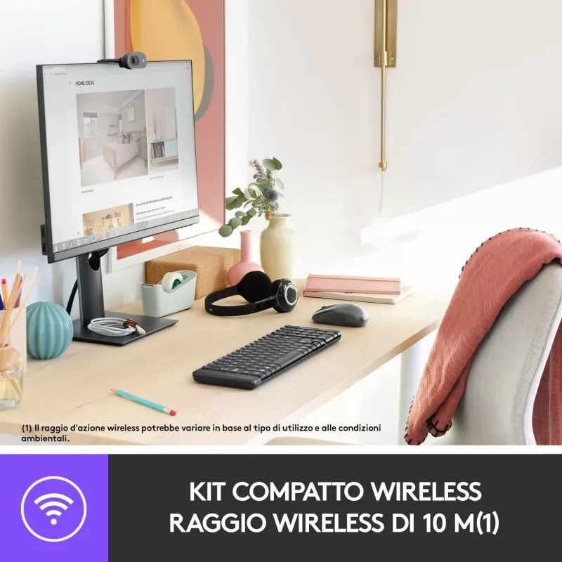 Logitech Wireless Combo MK220 - Conjunto de teclado e rato - sem fios - 2,4 GHz - Italiano - Cinzento escuro (920-003721)