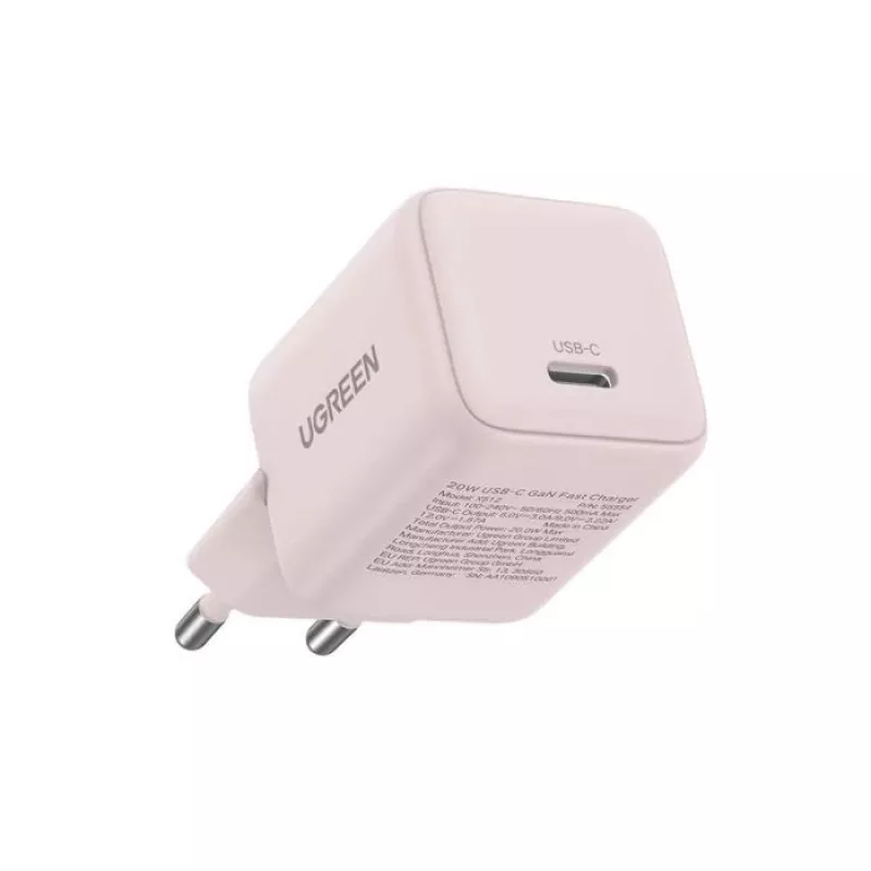 Fonte de alimentação UGREEN X512 20W USB-C carregamento rápido PD, rosa, entrada 100–240V, 1× USB-C