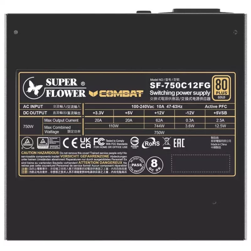 Fonte de alimentação Super Flower Combat FG 750 Watt, ATX 3.1, modular