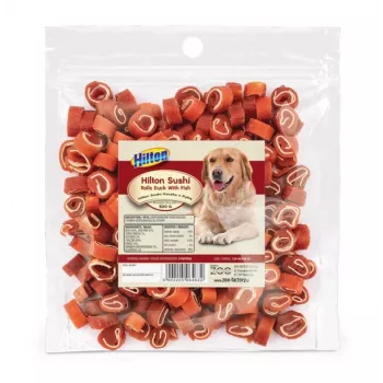 Guloseimas para cães Hilton Sushi Rolls — pato com peixe, guloseimas firmes naturais, 500 g, proteína 35%, gordura 3%
