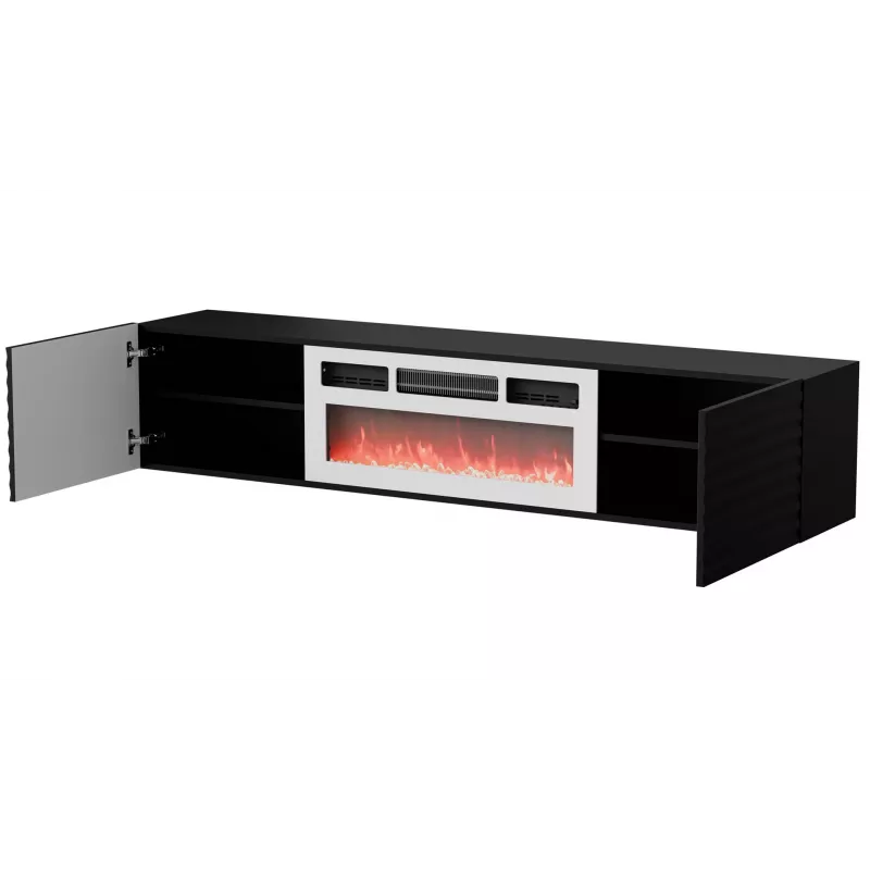 Móvel de TV Cama RTV TULA 183x35x37 preto mate + lareira branca