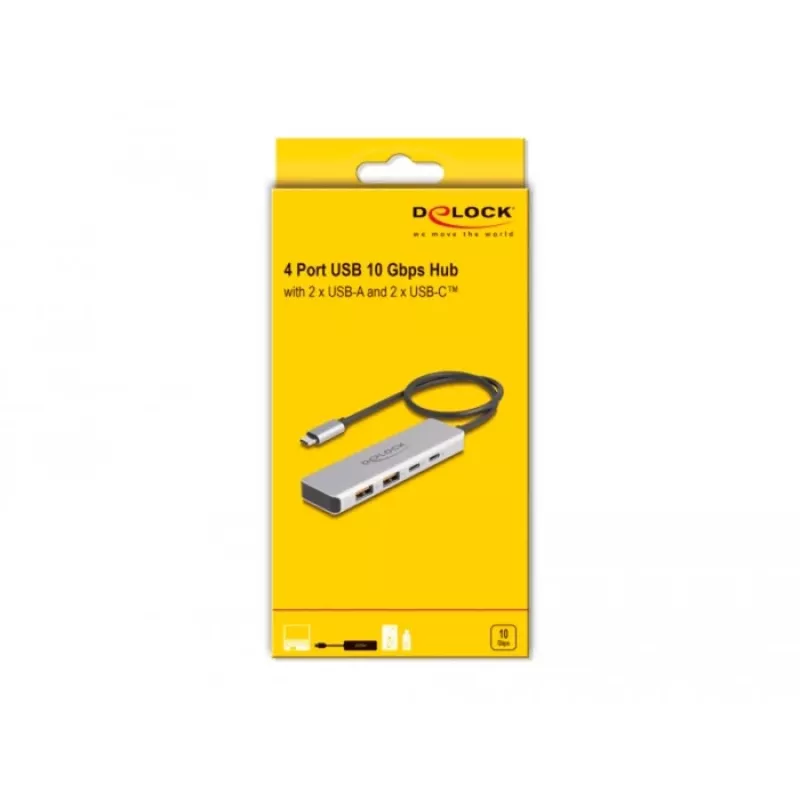 DeLOCK hub USB USB Type-C 10 Gbit/s 2x Type-A 2x Type-C cabo de 35 cm