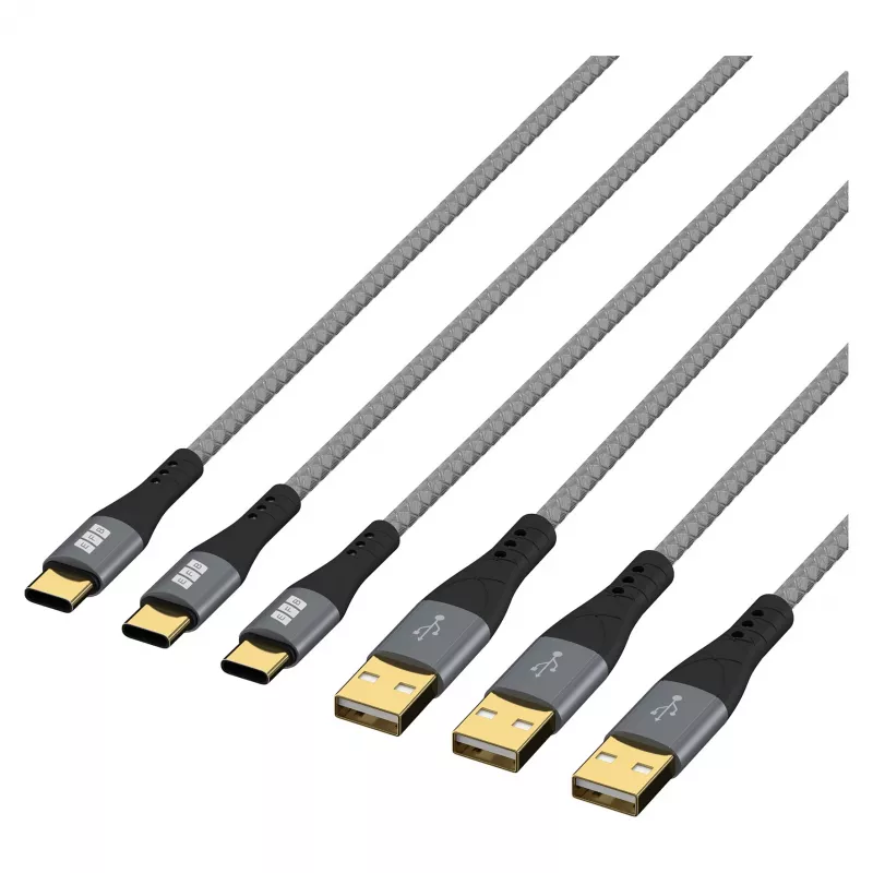 Conjunto de cabos USB-A para USB-C EFB Elektronik 60W QC 3A 3x2m - Digital/Dados (USB-AC-00008)