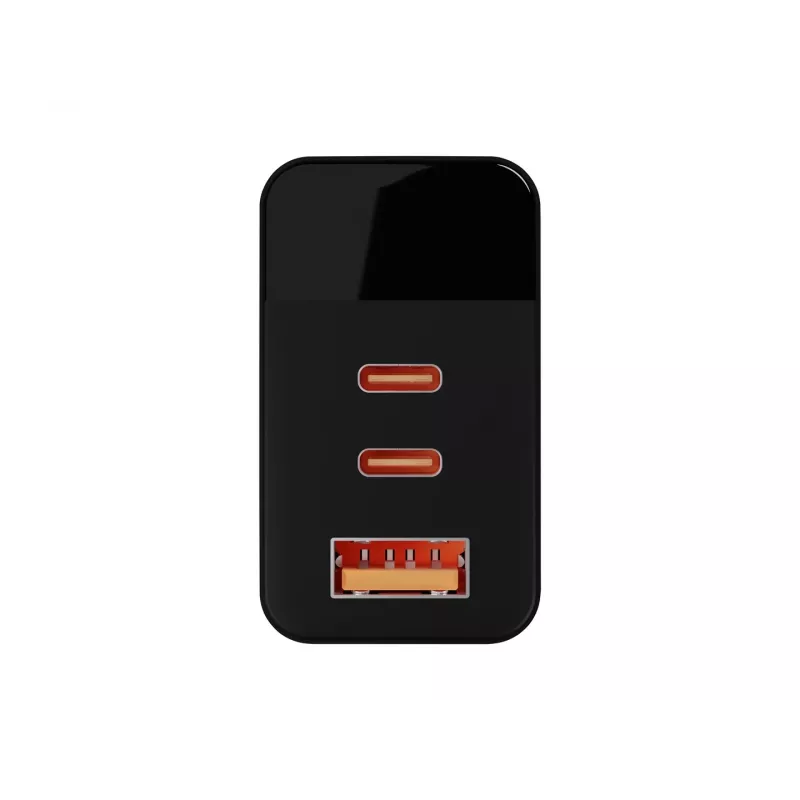 Carregador de parede LCD tomada USB + USB-Cx2 PD 65W GAN preto com wattímetro