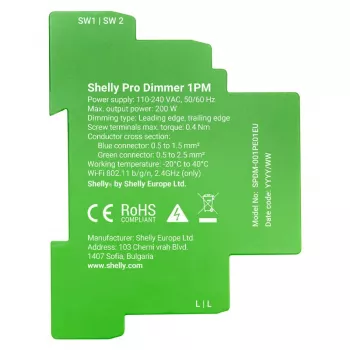 Interruptor inteligente de calha DIN Shelly Pro Dimmer 1, 1 canal