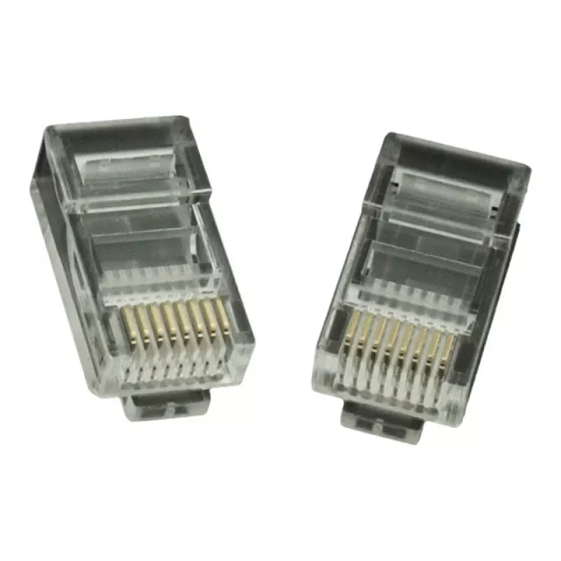 Ficha modular 8P8C para cabos LAN fixos CAT5, UTP, 10 unid. por saco | Ficha modular 8P8C RJ45, banhada a ouro 30µ”, contactos internos de 3 dentes para cabos LAN fixos