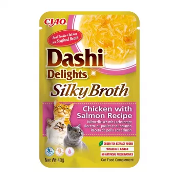 INABA CAT Dashi Delights caldo sedoso de frango com salmão – snack para gatos – 40 g