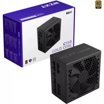 C750 GOLD CORE, Fonte de alimentação para PC preta, 1x 12-Pin High Power GPU, 3x PCIe, gestão de cabos, 750 Watt