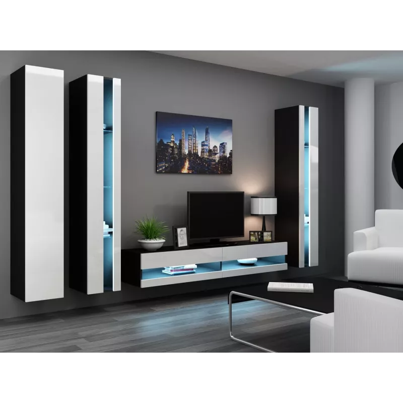 Suporte de TV cama meble VIGO NEW 30/180/40, 1800×400×300 mm, tampo superior preto, estrutura em aglomerado