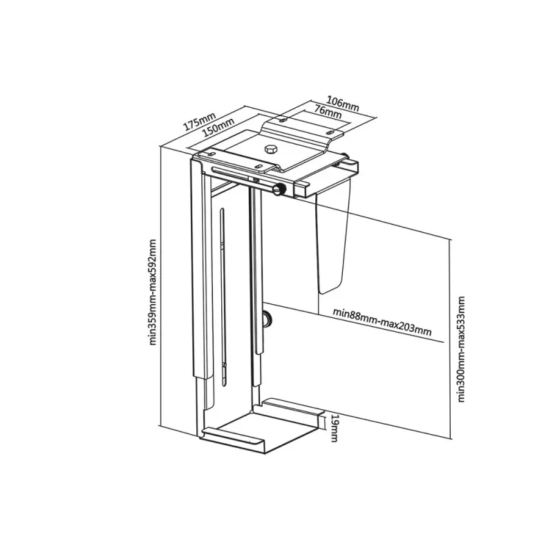 Suporte para PC MC-713 – Suporte para computador sob a secretária para arrumação