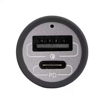 Carregador de automóvel GaN Akyga AK-CH-26 12/24 V, 100 W, USB-C PD 3.0 + USB-A QC 3.0, cinzento