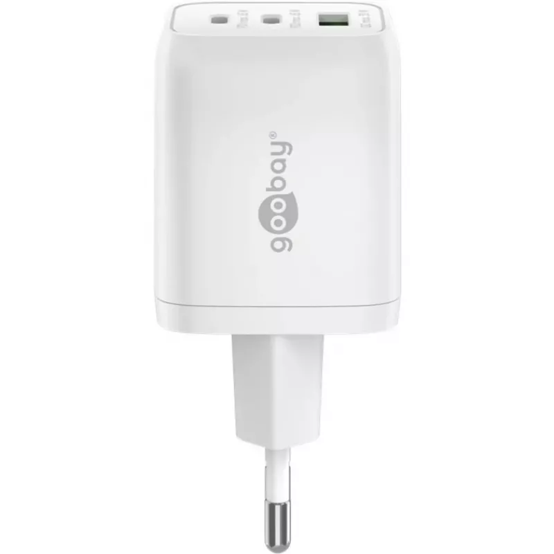 Carregador rápido USB-C Nano, PD, GaN, 65 Watt (branco, 1x USB-A, 2x USB-C PD, Charge 3.0)