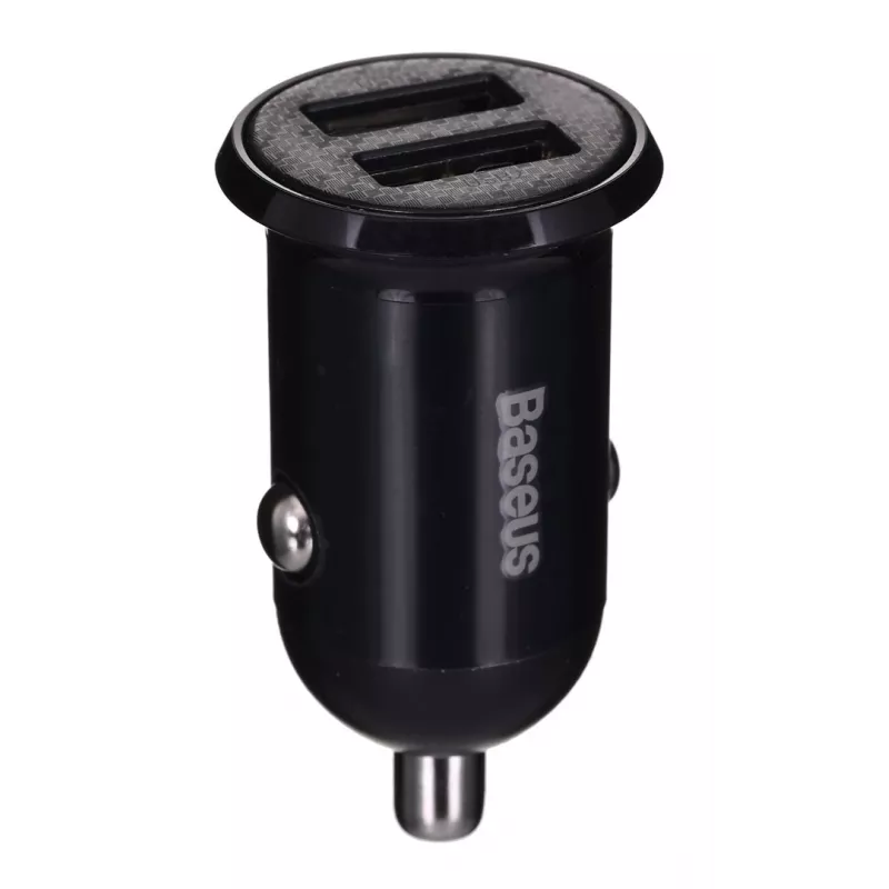 Carregador de automóvel Baseus Gain Pro universal preto – 2× USB 2.0, 2,4 A por porta, entrada 12–24 V, saída 5 V