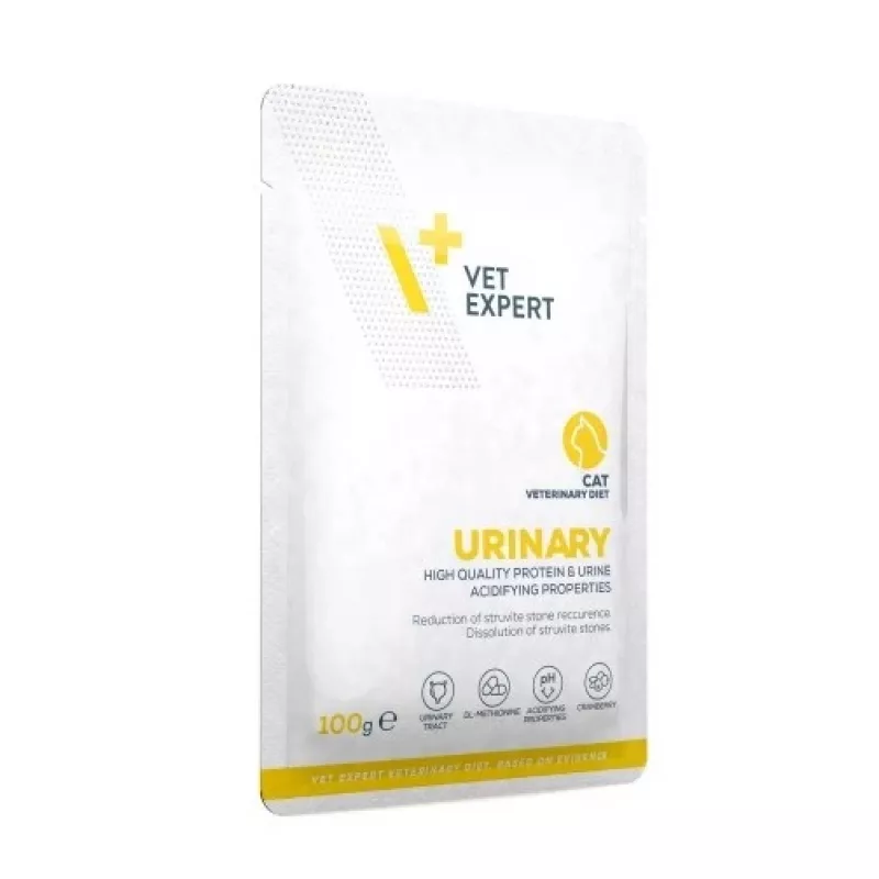 Dieta veterinária húmida para gatos VETEXPERT Urinary, aves, saco 100 g, adulto, sem açúcar e sem conservantes